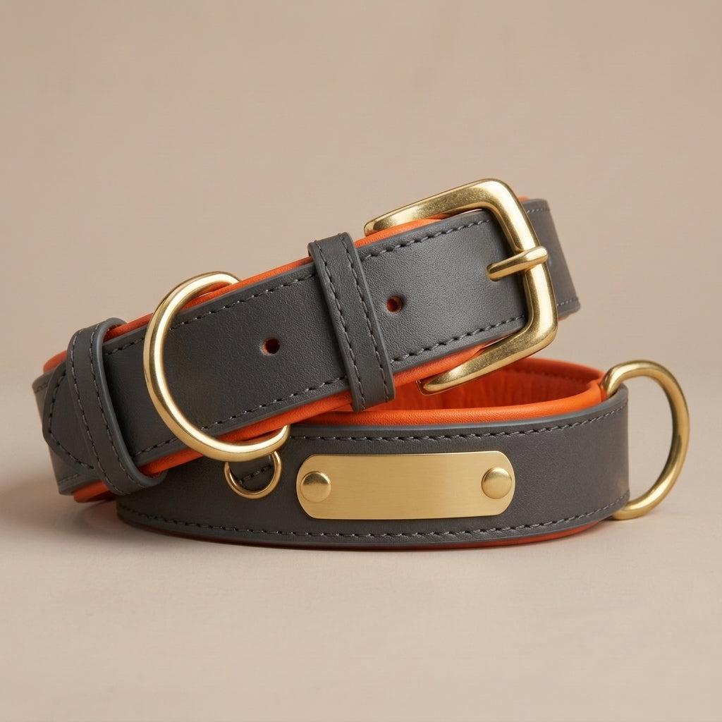 Collier Chien en Cuir Personnalisé avec Plaque Gravée – Rembourré et Confortable, Ajustable Toutes Tailles