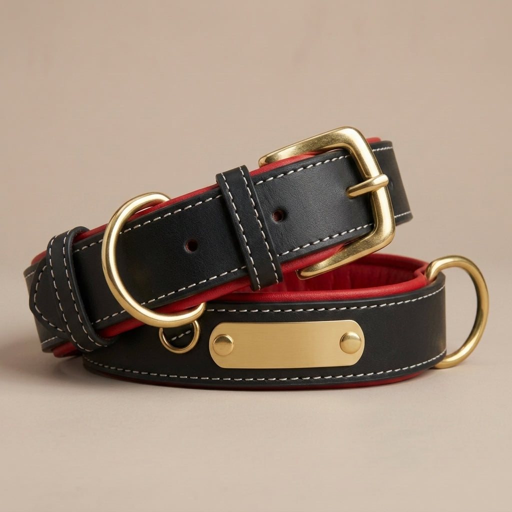 Collier Chien en Cuir Personnalisé avec Plaque Gravée – Rembourré et Confortable, Ajustable Toutes Tailles