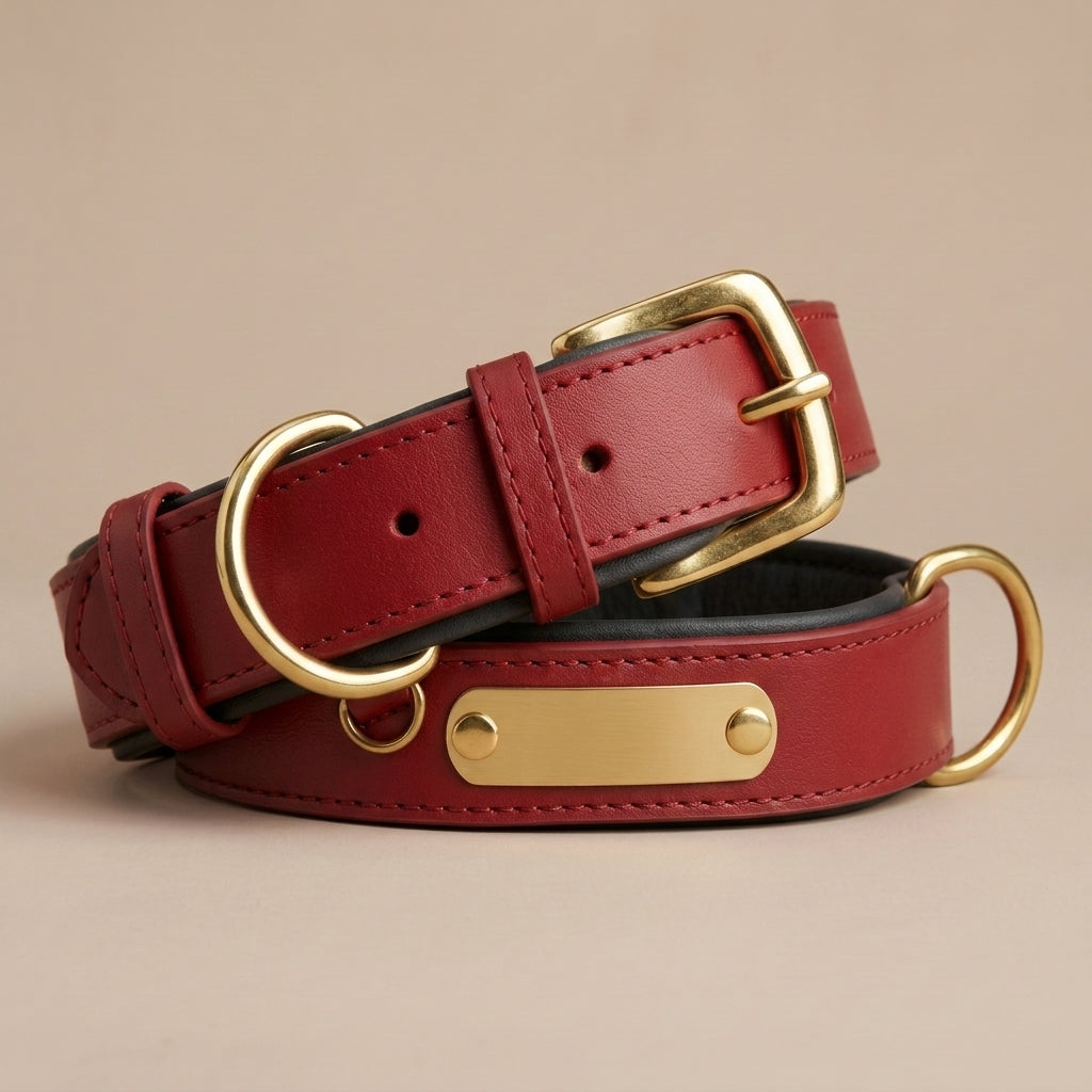 Collier Chien en Cuir Personnalisé avec Plaque Gravée – Rembourré et Confortable, Ajustable Toutes Tailles