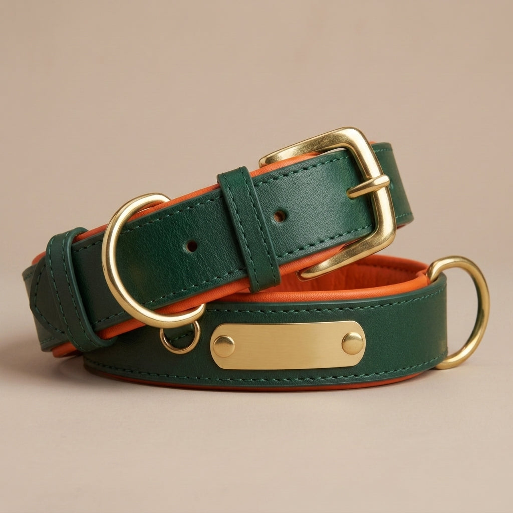 Collier Chien en Cuir Personnalisé avec Plaque Gravée – Rembourré et Confortable, Ajustable Toutes Tailles