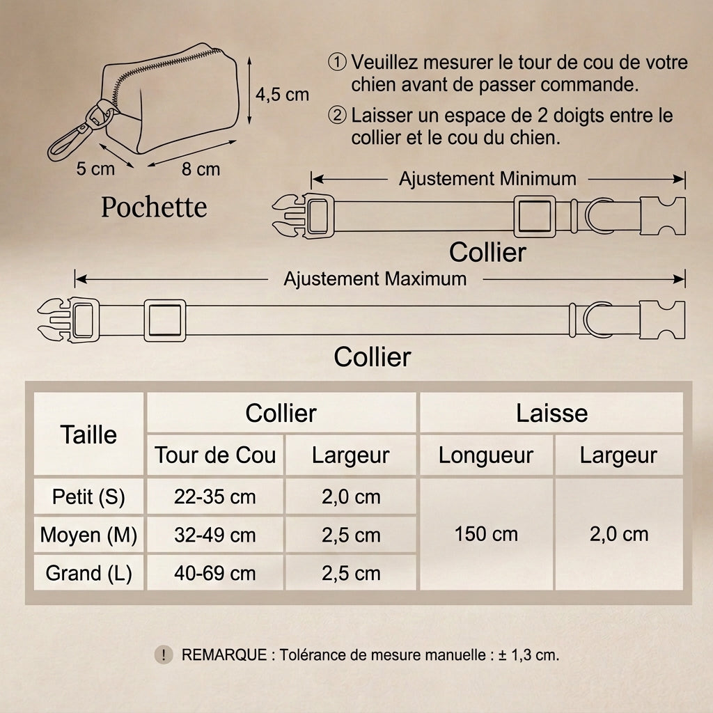 Ensemble Collier Laisse et Sacs à Crottes Personnalisé pour Chien – Cuir PU Coloré, Plaque Gravée