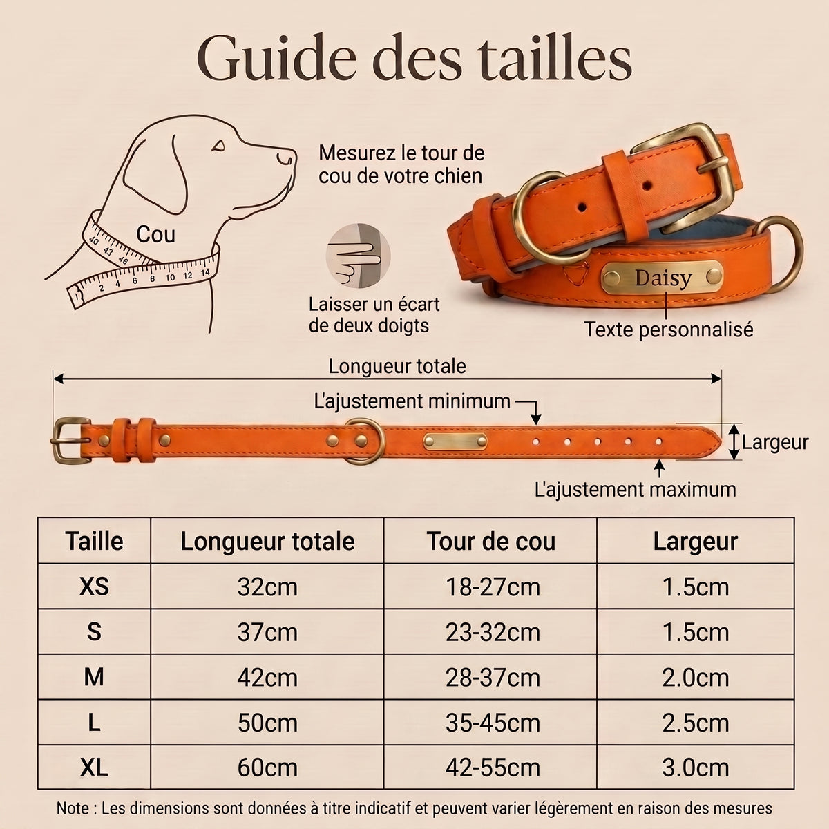 Collier Chien en Cuir Personnalisé avec Plaque Gravée – Rembourré et Confortable, Ajustable Toutes Tailles