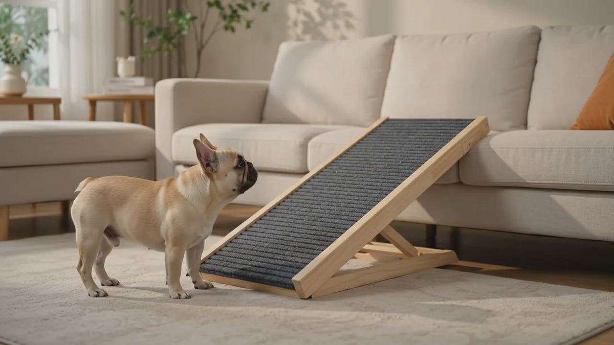 Rampe d'Accès pour Chien en Bois Massif 70cm – Antidérapante et Ajustable en Hauteur pour Canapé, Lit et Voiture