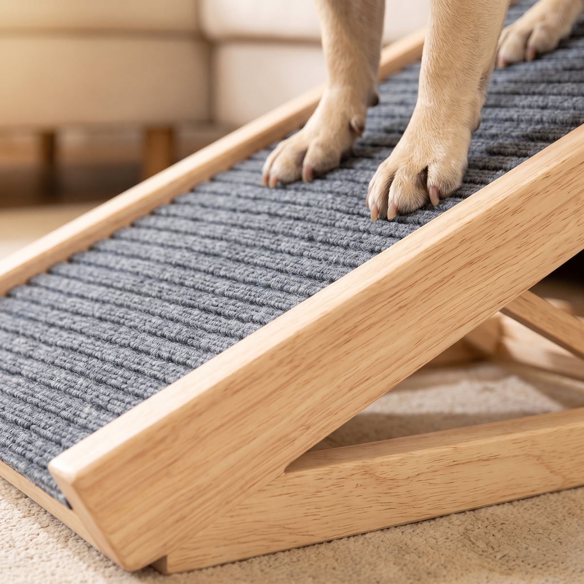 Rampe d'Accès pour Chien en Bois Massif 70cm – Antidérapante et Ajustable en Hauteur pour Canapé, Lit et Voiture